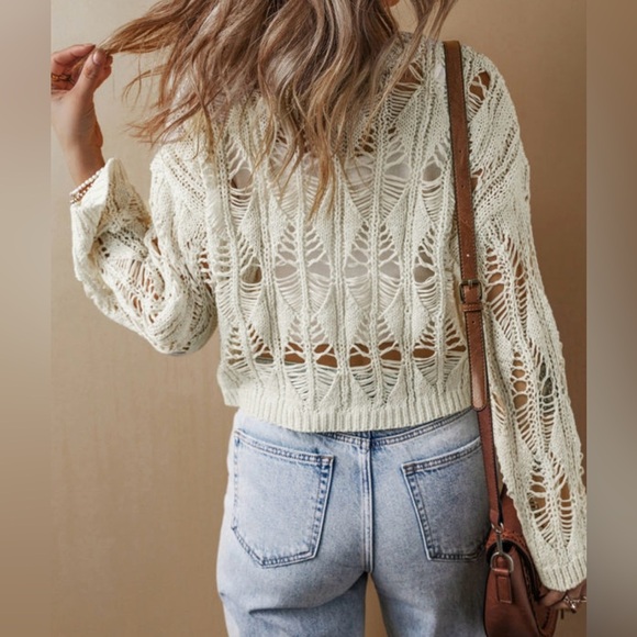 Women's Cream Knit Sweater - Picture 2 of 14